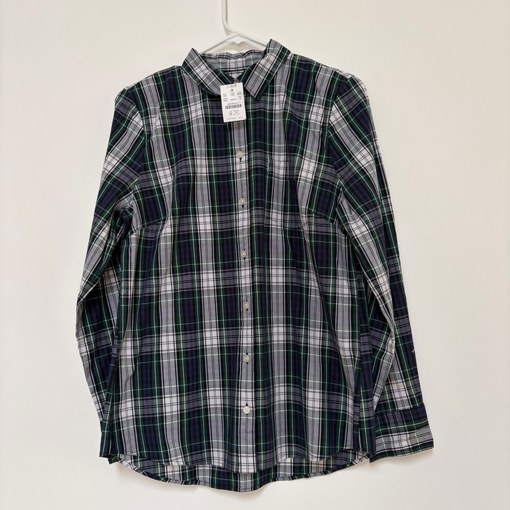 J.Crew Cotton Plaid Buttoned Shirt Medium NWT Navy Green